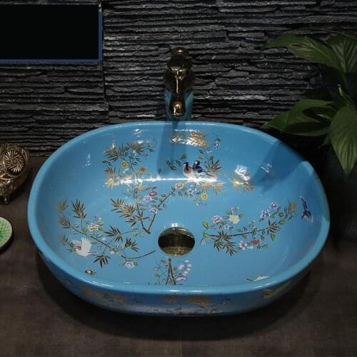 Ceramic Table Basin Square Flower And Bird Art ceramic Washbasin bathroom sink