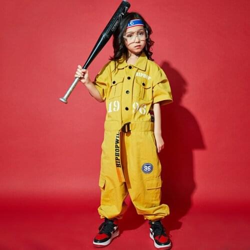 Jazz Dance Costume Kids Hip Hop Street Dance Performance Clothing Girls Fashion Rompers Jumpsuit Child Practice Wear DC4701