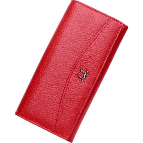 New Brand 100% Genuine Leather Wallet For Women High Quality Coin Purse Female 2017 High Quality Long Clutch Phone Red Wallets
