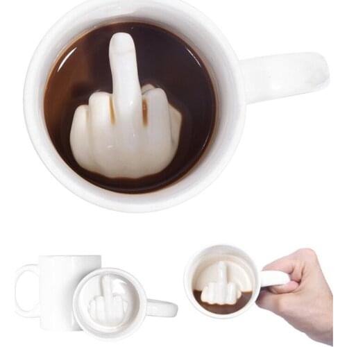 Funny Style White Middle Finger mug,Ceramic Mugs 300ml Capacity Water CupCreative Design Mixing Coffee Milk Cup Drinkware