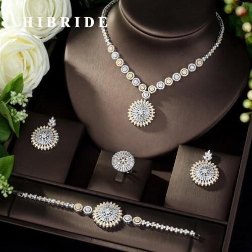 HIBRIDE Hot-sale African 4pcs Bridal Jewelry Sets New Fashion Dubai Jewelry Set for Women Wedding Party Accessories Design N-974