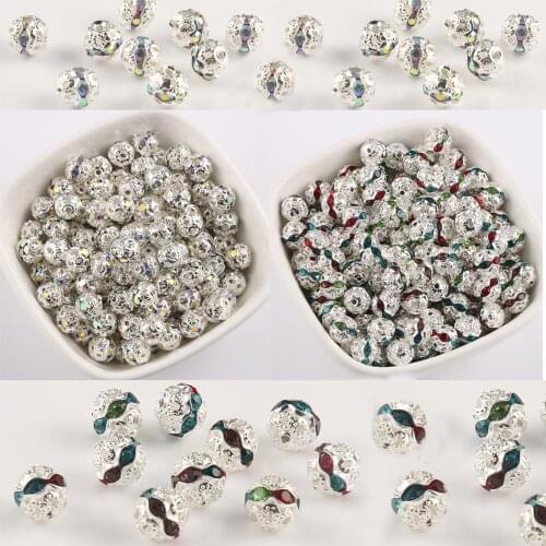 Metal Plated AB Multicolor Crystal Rhinestone Round Ball Beads for Needlework DIY Jewelry Making Handmade Bracelet Spacer Beads