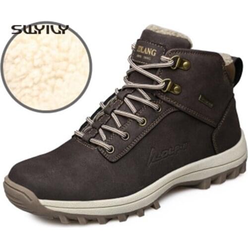 SWYIVY Men Sneakers Winter Warm Plus Velvet 2018 New Outdoor Hiking Shoes For Men Lambswool Large Size 48 Men Sport Shoes