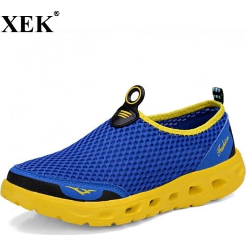 XEK Men summer slip-on shoe fashion mesh breathable casual shoes comfortable lightweight loafers sapatos hombre size 39-45 WFQ97