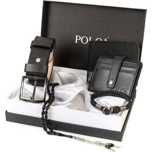 Men High Quality Polo London Genuine Leather Belt Wallet Belt Card Holder Rosary Bracelet Gift Set Fashion Jeans for Man Cowboy