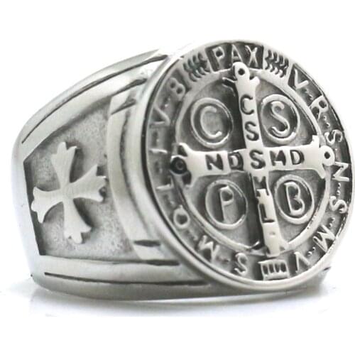 No Black Oil Newest Style Men CSPB CSSML NDSMD Saint Benedict of Nursia Catholic Ring