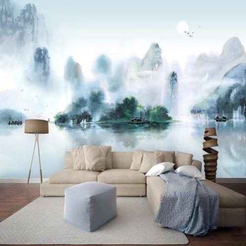 Chinese Style Ink Landscape Mural Wallpaper 3D Living Room Bedroom Background Wall Decor Papel De Parede Sala 3D Art Wall Papers