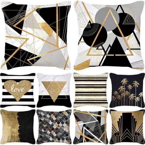 Golden Geometry Print Pillowcase Cushion Cover 45*45 Sofa Cushions Pillow Cases Cotton Linen Home Decor Pillow Covers KD-0686