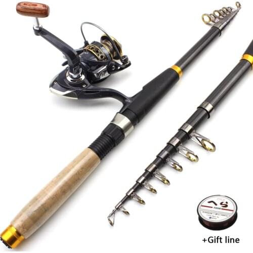 NEW 1.8M-3.6M Carbon Portable Telescopic Fishing Rod Spinning Fishing Rod and reel set Pole Travel Sea rod fast carp Rocky pole