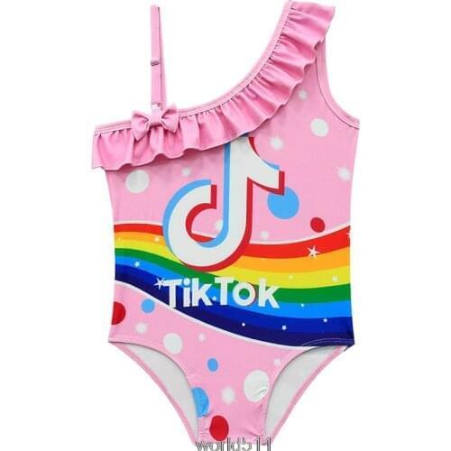 1-8 years 2021 multiple styles Girls' Summer Cute Tik Tok Print One-Piece Swimsuit playa bebe fashion
