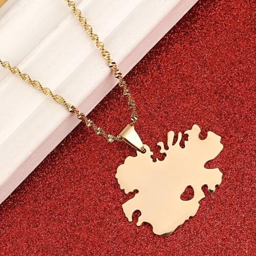 Stainless Steel Antigua Map Pendant Necklaces Gold Color Fashion Antigua Map Chain Jewelry Gifts