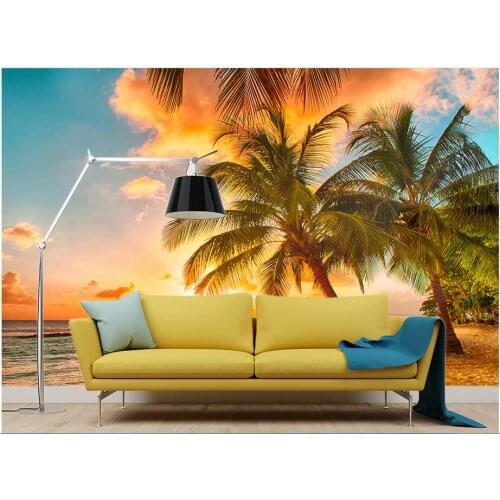 Custom photo 3d wallpaper Non-woven mural The coconut beach at sunset painting 3d wall murals wallpaper for living room