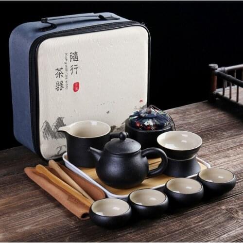 Portable Ceramic Teaware Set Chinese Kung Fu Teaset Teapot Travel Teaware With Bag Gaiwan Tea Cups Of Tea Ceremony Designer Cups