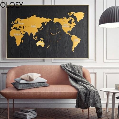 Luxury Large Wall Clock World Map Background Wall Decoration Hanging Painting Wall Clocks Living Room Reloj De Pared Wall Watch