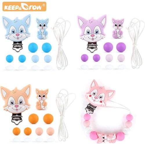 Fox Silicone Teether Pacifier Chain Food Grade Beads Dummy Clip Pendent Newborn Baby Teething Nursing Toys Oral Care Teether