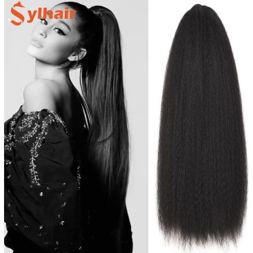 Sylhair Heat Resistant Synthetic 22" Kinky Straight Hair With Plastic Combs Drawstring Ponytail Extension All Colors Available