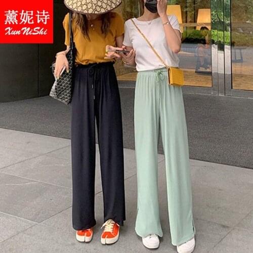 Women Pants Summer High-Waisted Trousers Womens Loose Black Straight Pantalones De Mujer