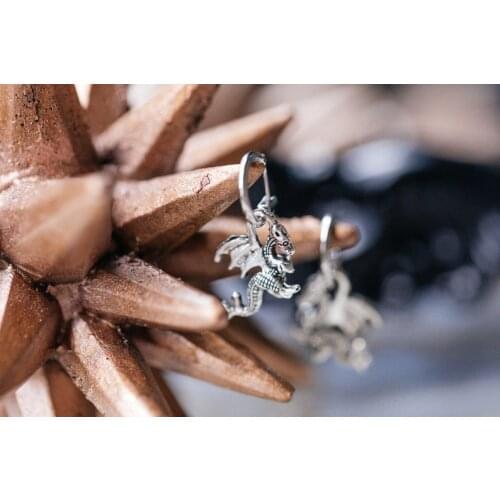 Womens Mens Dragon Earrings - Hoop Earrings with Charm - Celtic Earrings - Medieval Costume - Cartilage Hoop - Tiny Hoops