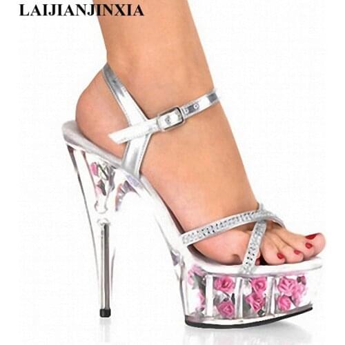 LAIJIANJINXIA Sexy 15CM High Heels Transparen Platform Open Toe Slippers Nightclub Shoes Party Show Ladies Pole Dance Shoes