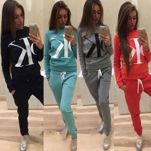 Women Tracksuit 2020 Autumn Winter Womens Suit PINK Letter Printed 0-Neck Hooded Sweatshirt Patchwork Trousers Long Pant Set