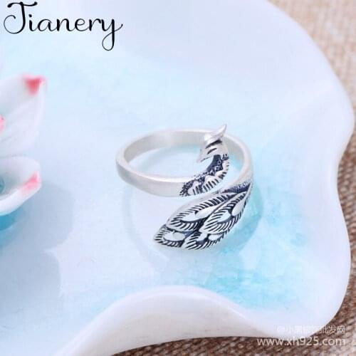 JIANERY Romantic Boho Silver Color Peacock Rings for Women Christmas Gift Statement Jewelry Anillos Mujer