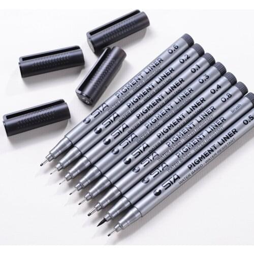 1-Piece Pigment Liner Pigma Micron Ink Marker Pen 0.05 0.1 0.2 0.3 0.4 0.5 0.6 0.8 Different Tip Black Fineliner Sketching Pens