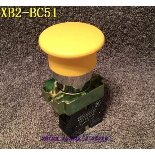 1Pcs XB2-BC51 1 NO Momentary Yellow Mushroom Head Push Button Switch N/O Brand New