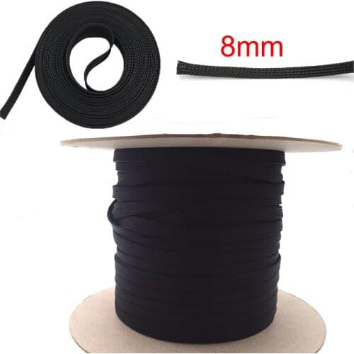 10M Black Insulated Braid Sleeving 8mm Tight PET Wire Cable Protection Expandable Cable Sleeve Wire