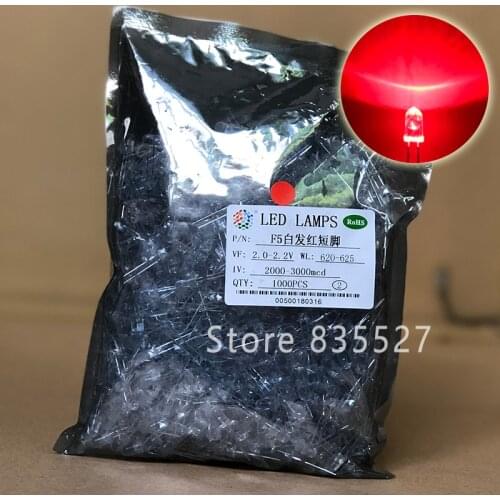 1000pcs / LOT F5 5MM Round LED Water and Clear Red Super Bright LED light emitting diode Kit DIP Lamp beads