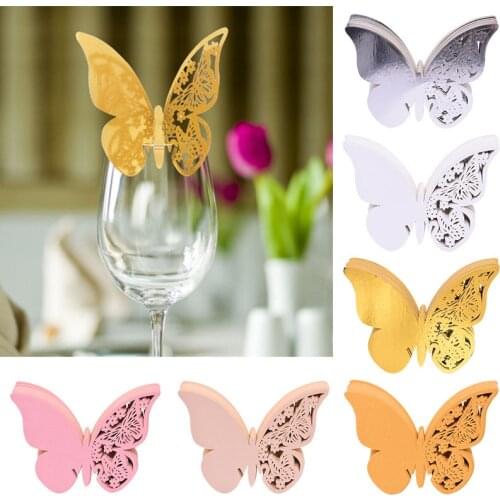 20Pcs Butterfly Cup Card Laser Cut-out Birds Flower Butterfly Wine Glass Name Place Cards For Wedding Birthday Party Table Decor