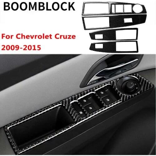 4PCS/Set Car Window Lifter Button Switch Panel Cover Trim Frame Carbon Fiber Sticker Interior Auto For Chevrolet Cruze 2009-2015