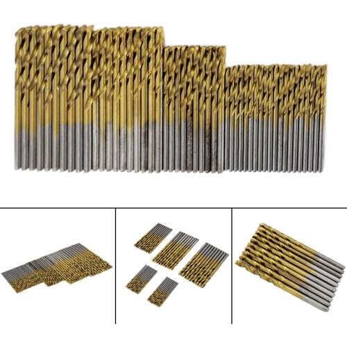 50Pcs/Set 1/1.5/2/2.5/3mm Twist Drill Bit Set HSS Titanium Coated Drill Bit Straight Shank Woodworking Tool