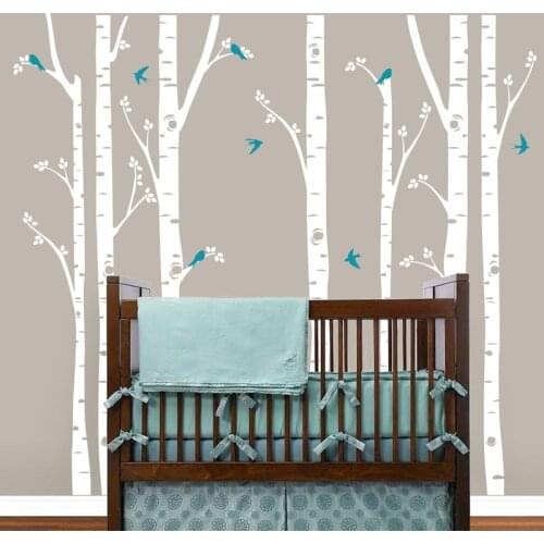 White Bbirch Birds Wall Stickers Removable Tree Wall Sticker Decor Nursery Baby Kids Bedroom Wall Decal DIY Artistic Mural D501C
