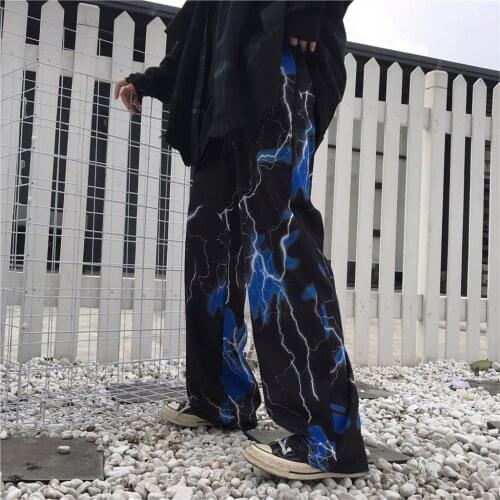 Y2k Womens pants harajuku street retro lightning casual pants loose wide leg trouser suits cloth hip hop joggers woman pants