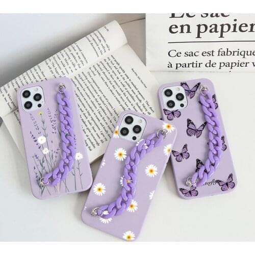 Flowers Wrist Strap Chain Case For Samsung A52 A32 A50 A51 A71 A12 A22 S20 FE A21S S9 S8 S10 S20 S21 Plus Ultra F12 M12 Bumper