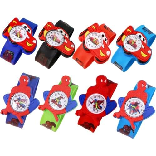 Disney Spiderman Lightning McQueen Mickey Minnie Childrens watch student Cartoons Silicone snap ring watch Childrens watch