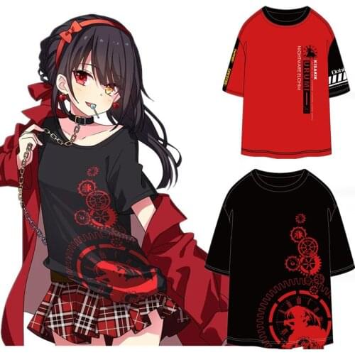 Anime DATE A LIVE Tokisaki Kurumi Cosplay T-shirt Fashion Summer Short Sleeve Tops Unisex Tee 2 Color