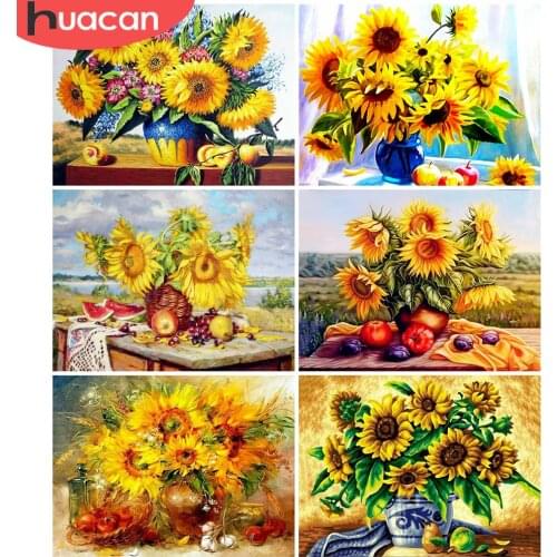 HUACAN 5D DIY Diamond Embroidery Sunflower Full Drill Picture Of Rhinestone Diamond Painting Vase Mosaic Handicraft Home Decor