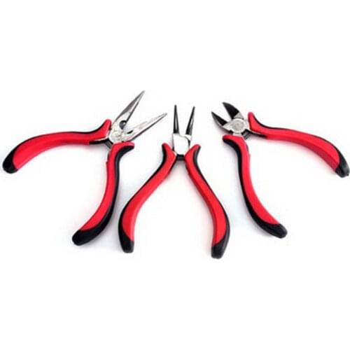 DIY Jewelry Tool Mix Shape, Ferronickel Round Nose Pliers, Flat Nose Pliers and Side-Cutting Pliers, Red & Black TOOL