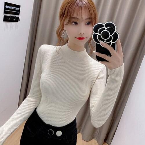 JACKETOWN Half high collar Plush warm sweater with bottom layer for ladies with thickened autumn and winter clothes