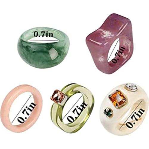 Acrylic Resin Ring Womens Color Stackable Fashion Thick Ring Transparent Plastic Resin Ring Rhinestone Gem Ring Set