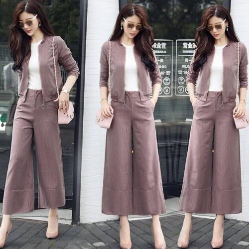 Womens elegant Casual Sets women Wide leg pants suits spring autumn new womens fashion jacket + wide leg pants two-piece