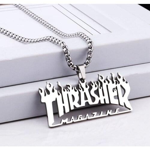Street Hiphop Hip Hop Pendant Thrasher Colorful Necklace Can Be Quenched Thrasher Necklace Titanium Steel Jewelry