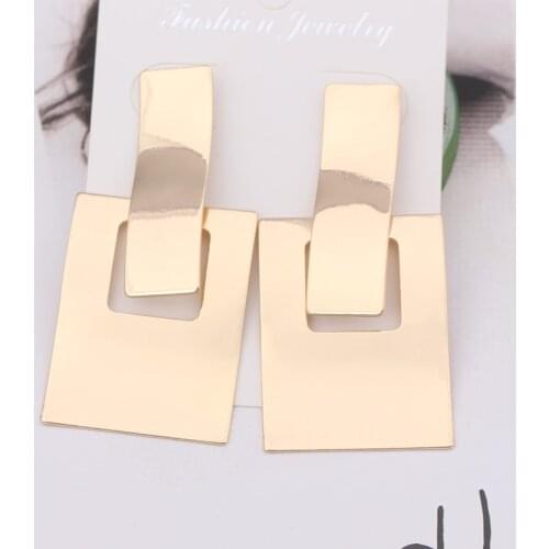 Exaggerated Metal Sequins Round Rectangle Dangle Earring Wild Cross Border Geometric Twisted Earrings Punk Female Gift