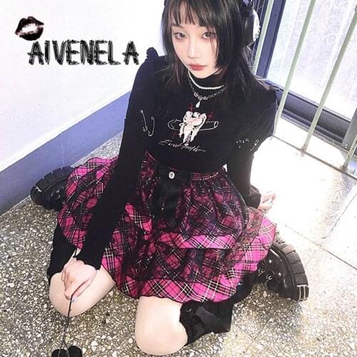 Harajuku Y2K Gothic Punk Cool Girls Plaid Lace Skirt High Waist Fashion Sweet Bow Mini Cake Skirts Girl Women AFC922