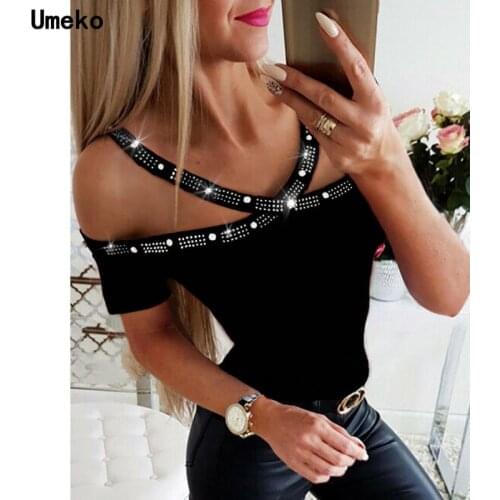 Umeko Summer Women T-shirt Fashion Vacation Casual Short Sleeve T-shirt Female Leisure Stylish Off Shoulder Tops S-5XL Plus Size