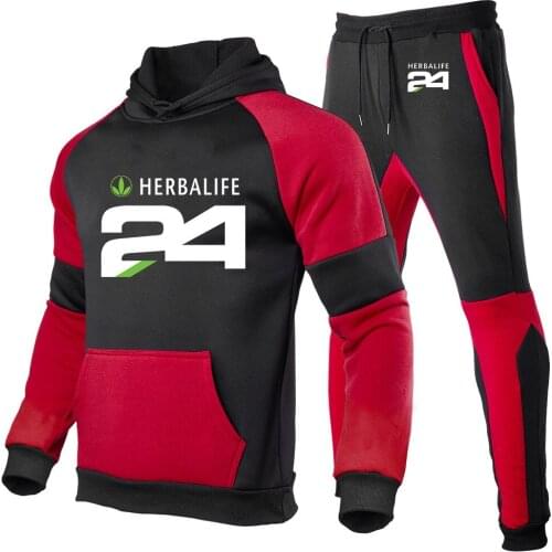 2021 HERBALIFE 24 Print Mens 2021 Sports Suit 2 Pieces Hoodie Trousers Sports Suit Men Sports Splicing Clothing Sportswear Set