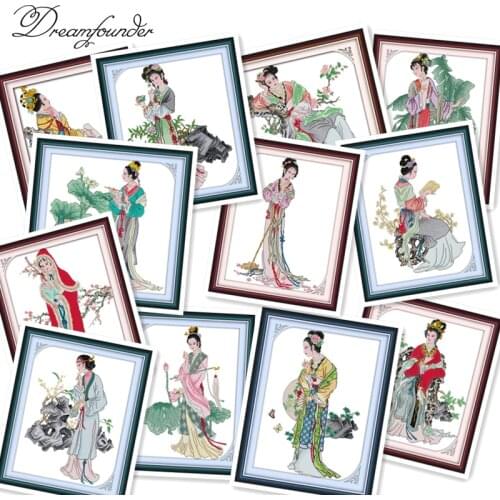 Jinling twelve hairpin cross stitch kit aida 14ct 11ct count printed canvas stitches embroidery DIY handmade needlework