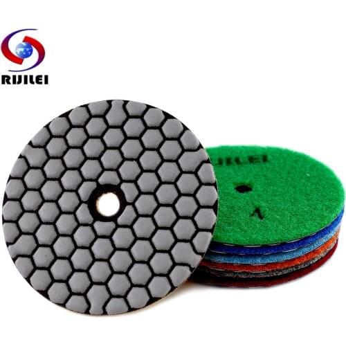 RIJILEI 6PCS 4 Inch Dry Polishing Pad Flexible Resin 100mm Diamond Polishing Pads For Marble Concrete Floor Grinding Disc