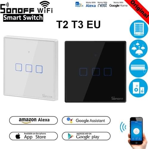 Sonoff T1 EU T2 T3 Smart Wifi Wall Light Switch Touch/WiFi/RF/APP Remote Smart Home Wall Touch Switch with Alexa Google Home